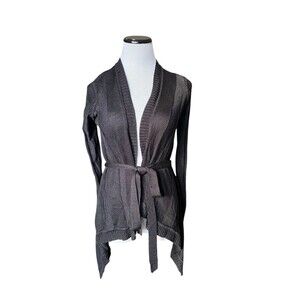 Cache Belted Open Front Waterfall Cardigan Size M Black Lightweight Office Chic‎